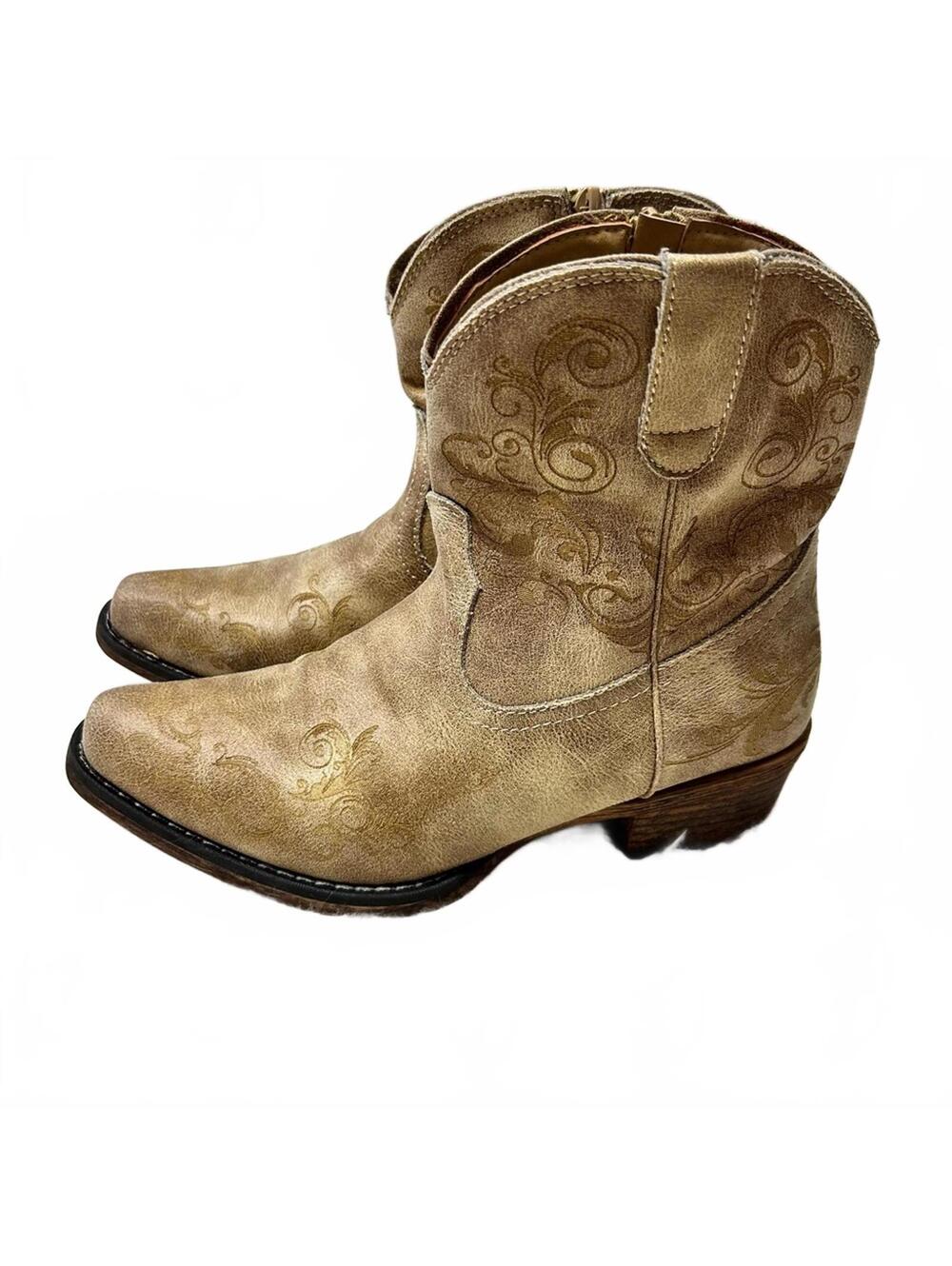 Roper Women’s Western Short Snip-Toe Faux Leather Cowgirl Boots | Sz 6.5 EU 36.5